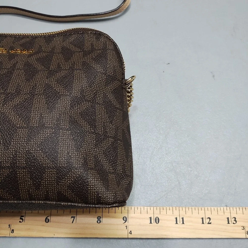Michael Kors Jet Set Crossbody Bag Womens Brown Allover Logo Print Chain Strap